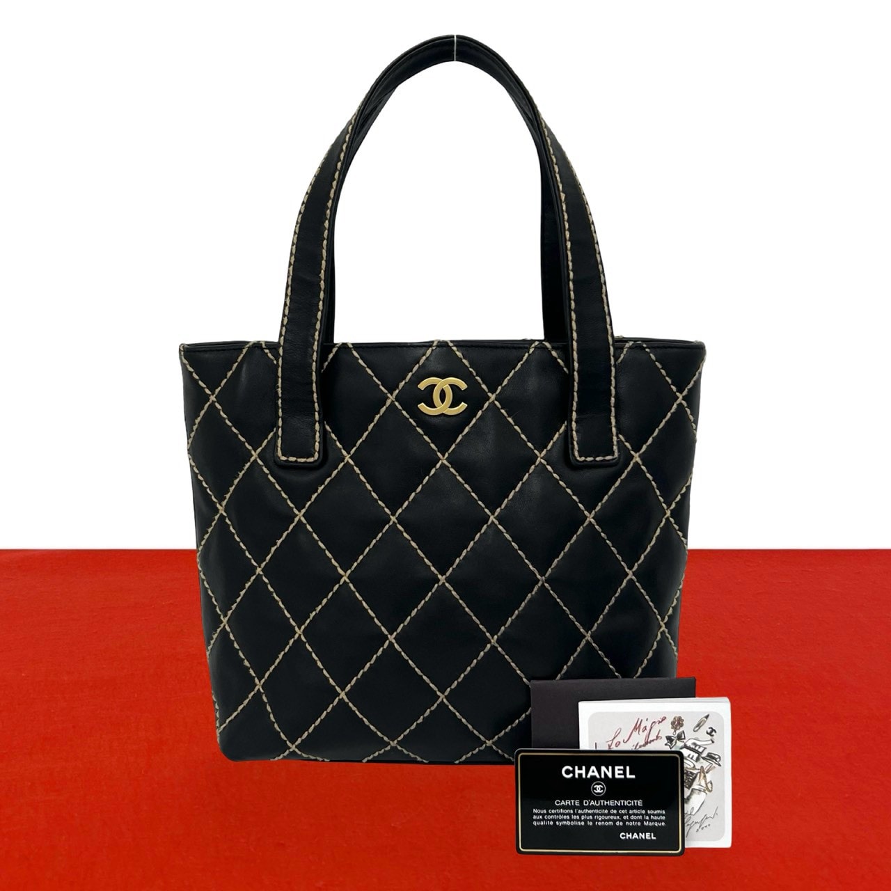 CHANEL シャネル ココマーク ワイルドステッチ レザー ハンドバッグ ブラック
 16135