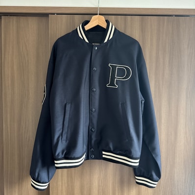 PRADA Men's Mohair Wool Bomber Jacket with Patch "Navy"