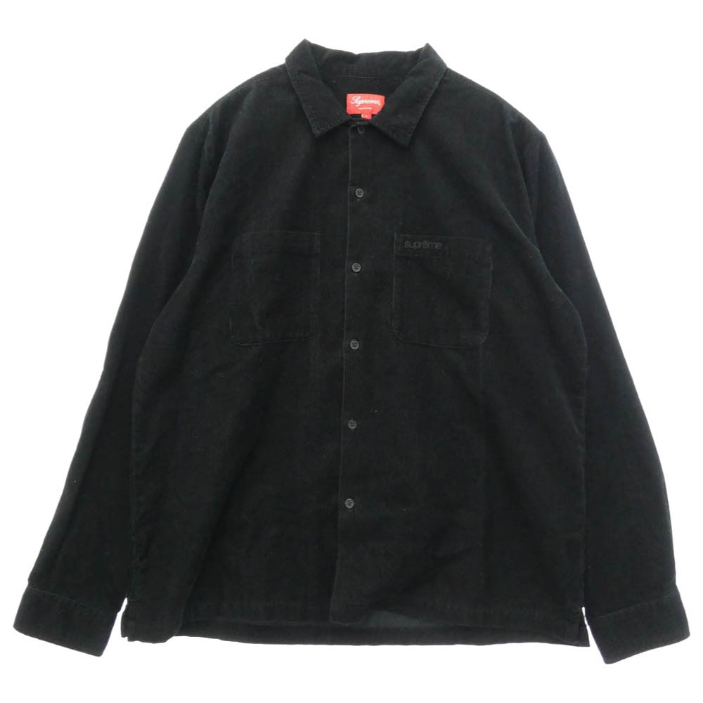 Supreme シュプリーム 19AW corduroy shirt コーデュロイ フロントポケット 長袖シャツ ブラック系 L【中古】
