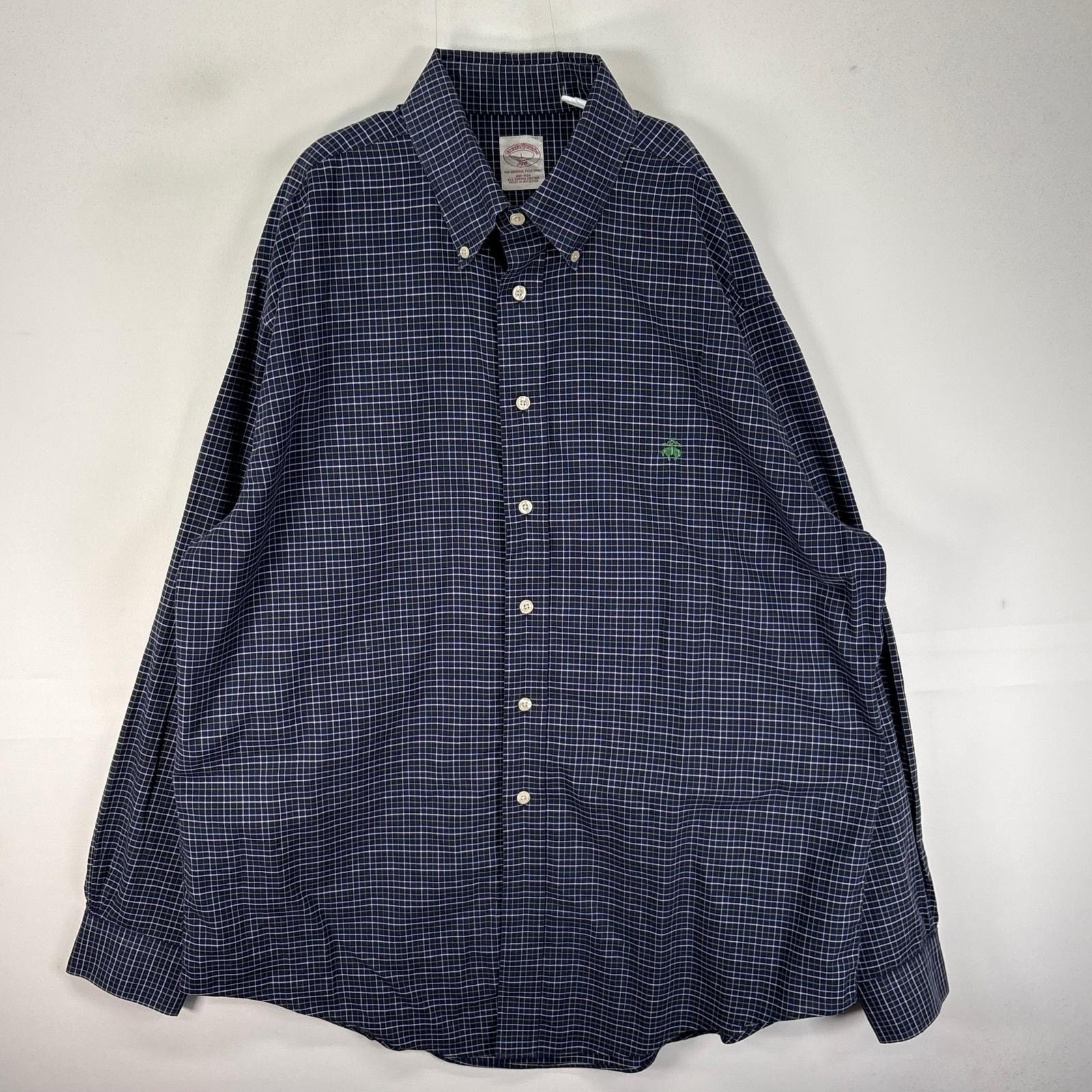 古着 ブルックスブラザーズ Brooks Brothers 長袖シャツ ボタンダウン ワンポイント L  ネイビー系 チェック メンズ