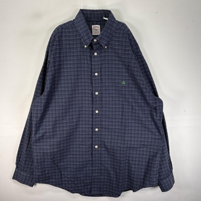 古着 ブルックスブラザーズ Brooks Brothers 長袖シャツ ボタンダウン ワンポイント L ネイビー系 チェック メンズ