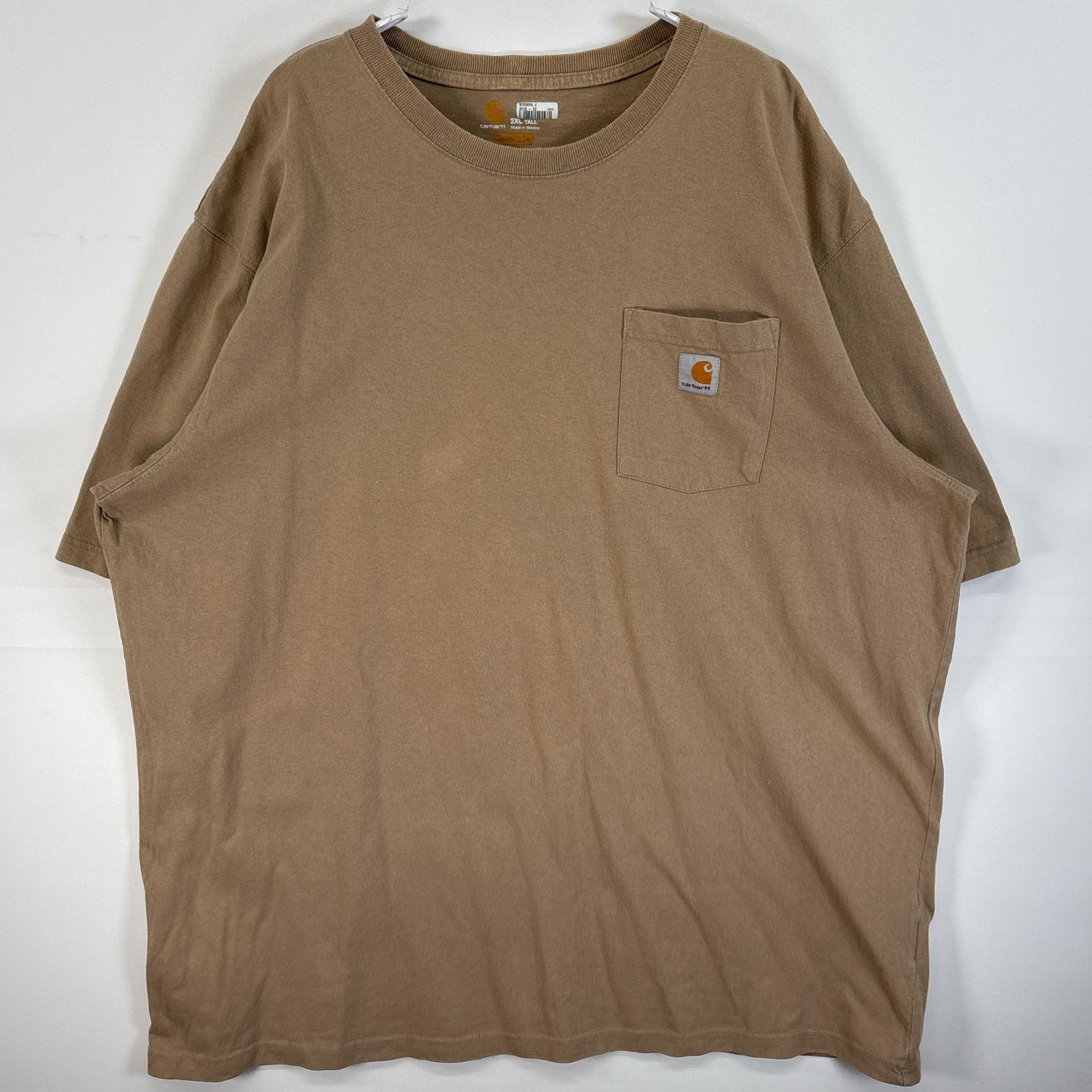 古着 カーハート Carhartt 半袖Tシャツ ワンポイント ロゴ 胸ポケ 大きいサイズ 2XL TALL  ベージュ 無地 メンズ
