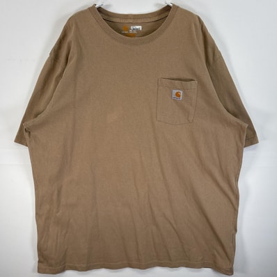 古着 カーハート Carhartt 半袖Tシャツ ワンポイント ロゴ 胸ポケ 大きいサイズ 2XL TALL ベージュ 無地 メンズ