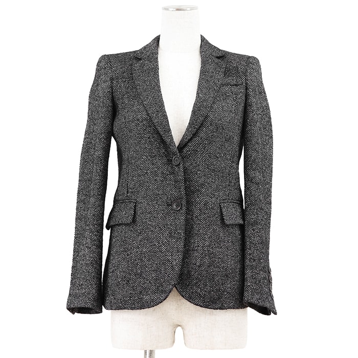 SALE【美品】GUCCI グッチ テーラードジャケット サイズ 36 レディース ストレッチ ウール × シルク × ナイロン 2B ノッチドラペル ノーベント アウター モノトーン イタリア製