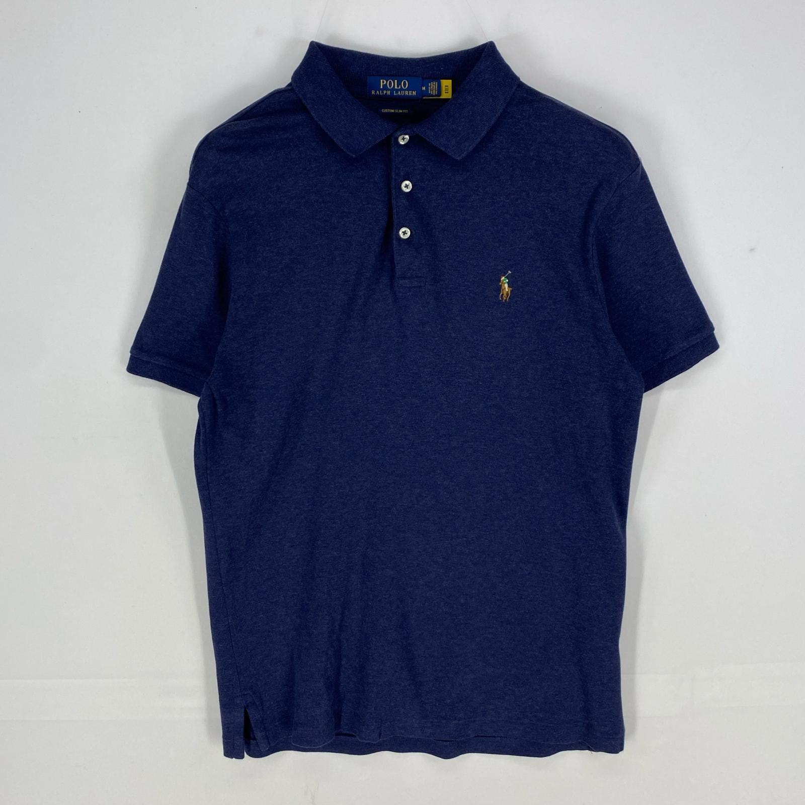 古着 ポロ・ラルフローレン POLO RALPH LAUREN 半袖シャツ ワンポイント ロゴ刺繍 ポロシャツ M ブルー系 メンズ