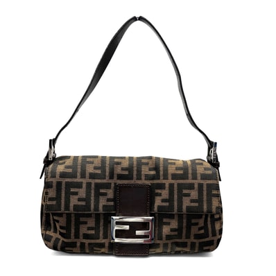 FENDI 人気 美品 フェンディ マンマバケット ZUCCA ズッカ ショルダーバッグ 26424 キャンバス レザー ブラウン ワンショルダー セミショルダー ハンドバッグ FF金具 Y2K 袋付属 ABランク 中古 鑑定済 フェンディバッグ