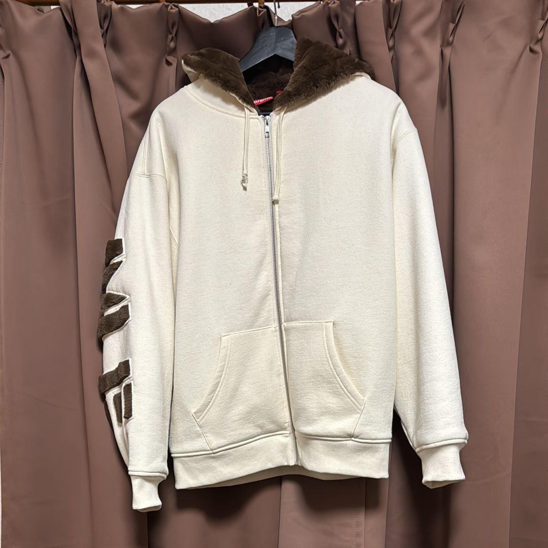Supreme Faux Fur Lined Zip Up Hooded Sweatshirt "Natural"
