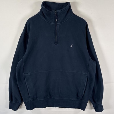 古着 ノーティカ NAUTICA スウェット ハーフジップ ワンポイントロゴ刺繍 ポケット L ネイビー メンズ