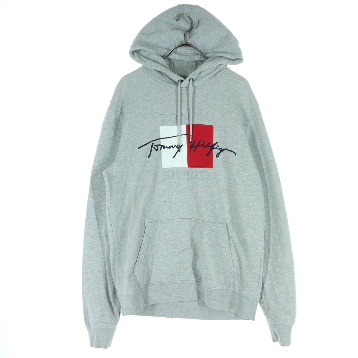 美品 TOMMY HILFIGER トミーヒルフィガー ロゴマーク 長袖 パーカー M グレー