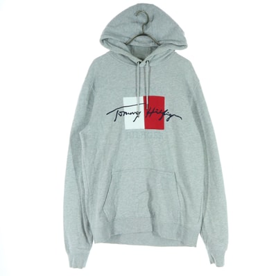美品 TOMMY HILFIGER トミーヒルフィガー ロゴマーク 長袖 パーカー M グレー