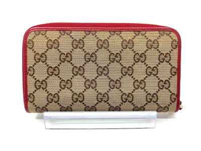GUCCI GG Canvas Round Long Wallet "Beige/Red"