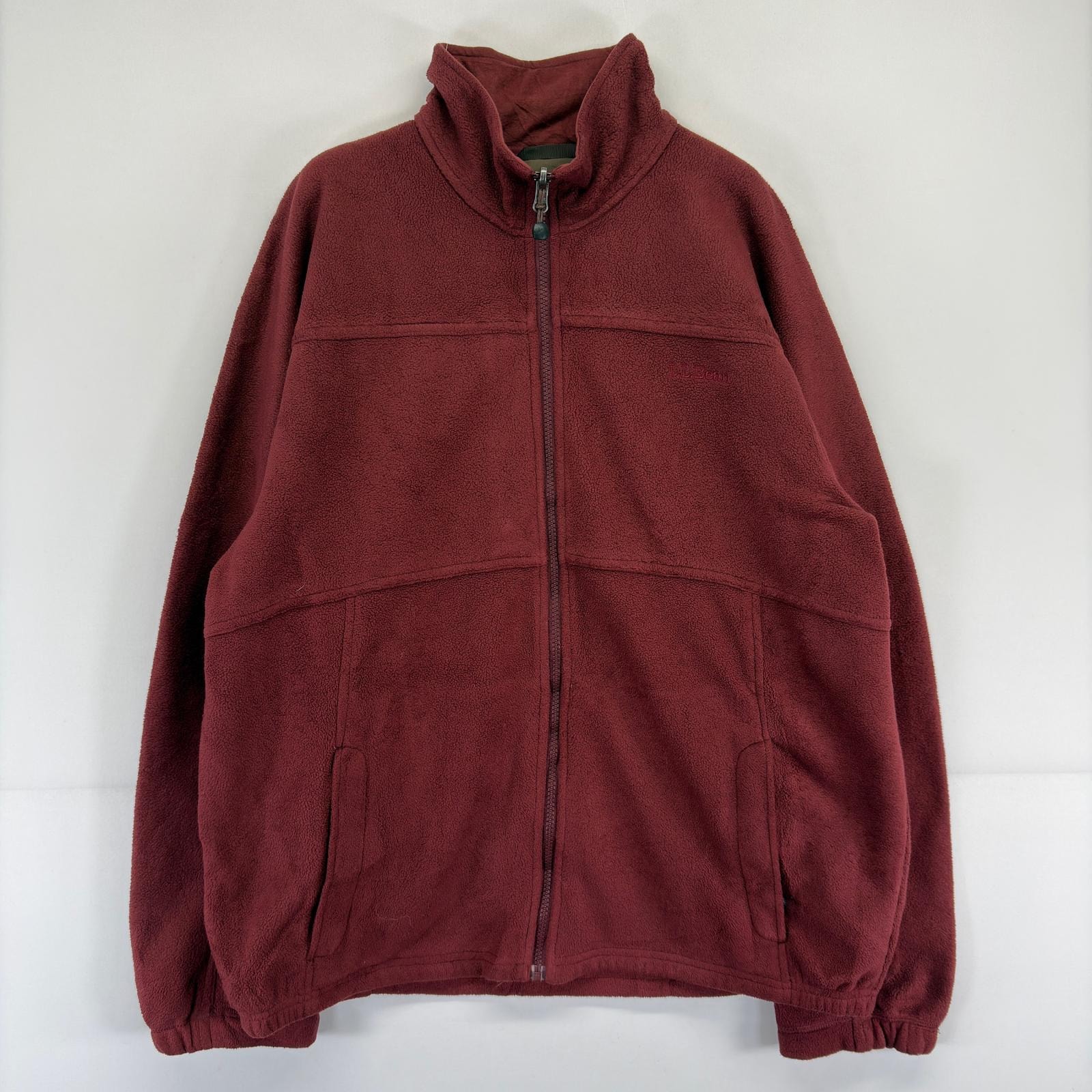 古着 エルエルビーン L.L.Bean フリース ジャケット フルジップ ワンポイントロゴ 刺繍 L  レッド系 メンズ