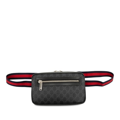 グッチ GGスプリーム ボディバッグ ショルダーバッグ 792094 グレー レッド ネイビー レザー メンズ GUCCI 【中古】