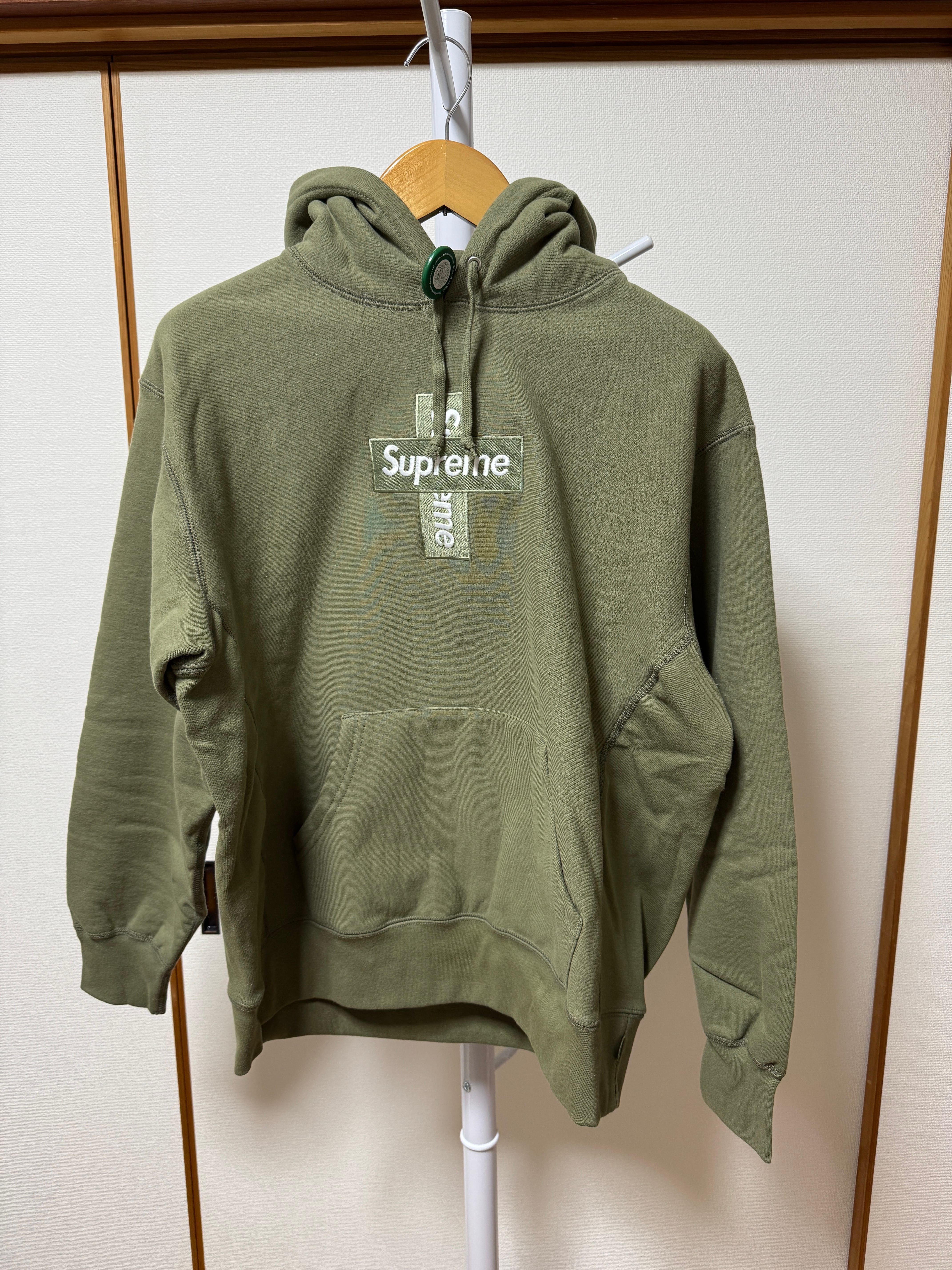 Supreme Cross Box Logo Hooded Sweatshirt "Light Olive"