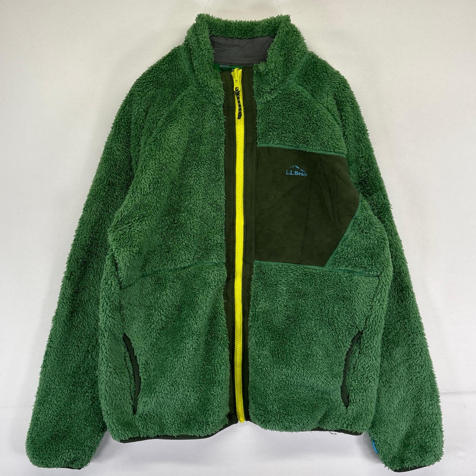 古着 エルエルビーン L.L.Bean フリース ジャケット フルジップ ラグランスリーブ ボア ワンポイント刺繍ロゴ XL  グリーン系 キッズ