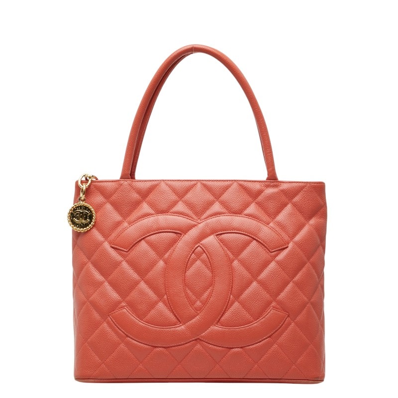シャネル マトラッセ ココマーク 復刻トート トートバッグ ハンドバッグ オレンジ キャビアスキン レディース CHANEL 【中古】