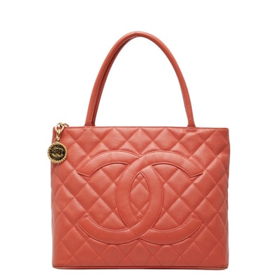 シャネル マトラッセ ココマーク 復刻トート トートバッグ ハンドバッグ オレンジ キャビアスキン レディース CHANEL 【中古】