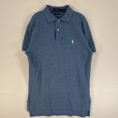古着 ポロ・ラルフローレン POLO RALPH LAUREN 鹿の子 半袖 ポロシャツ ロゴ 刺繍 2ボタン Y2K S 水色系 無地 メンズ