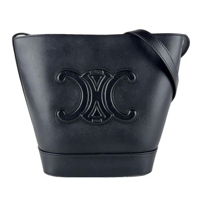 セリーヌ CELINE ショルダーバッグ スモール バスケット キュイル トリオンフ レザー ブラック ゴールド レディース【中古】 z9267