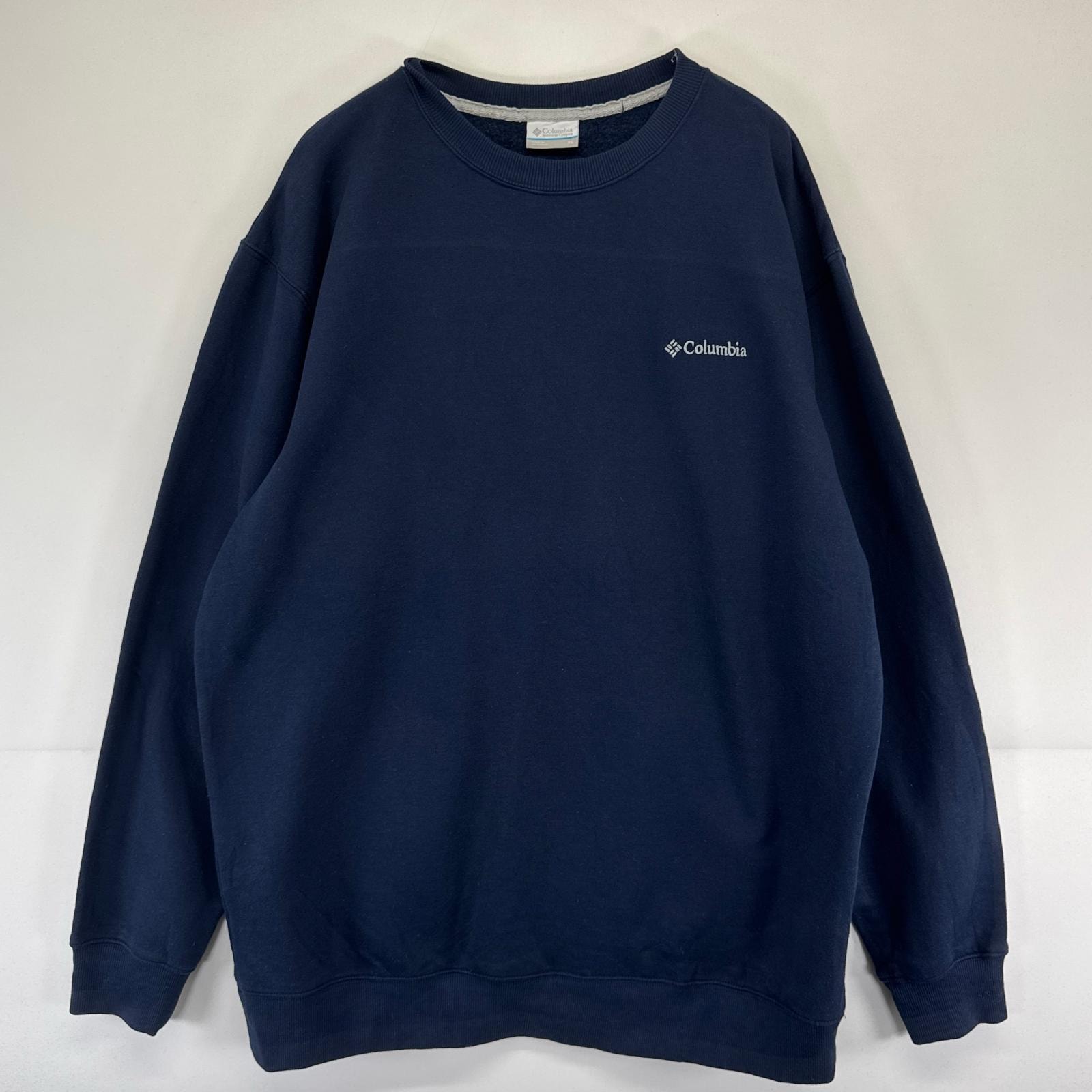 古着 コロンビア Columbia スウェット プルオーバー ワンポイントロゴ ロゴ刺繍 大きいサイズ XL  ネイビー系 メンズ