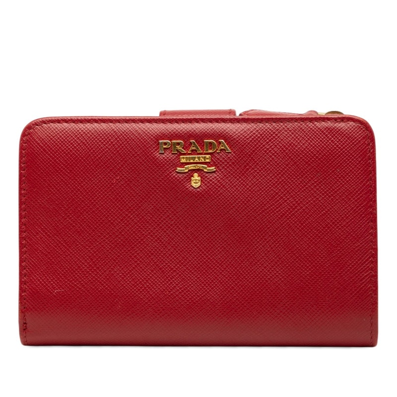 プラダ ロゴ 二つ折り財布 1ML225 レッド サフィアーノレザー レディース PRADA 【中古】