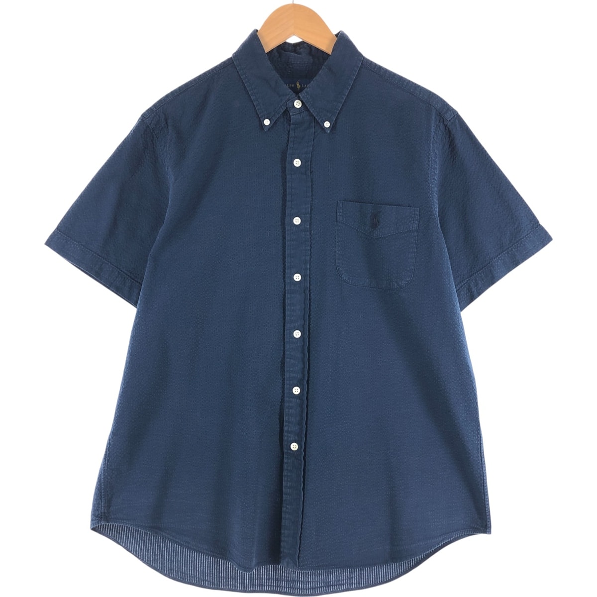 古着 ラルフローレン Ralph Lauren シアサッカー 半袖 ボタンダウンシャツ メンズL相当/eaa533010