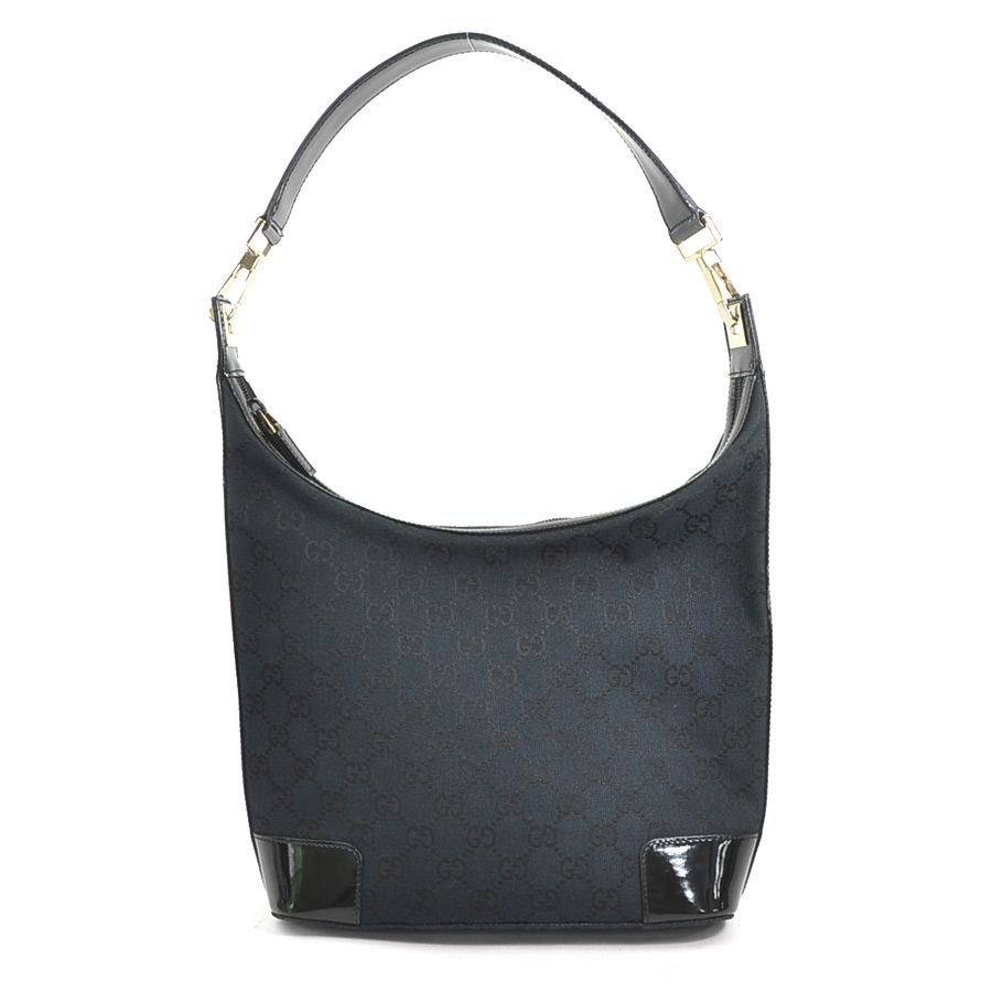 グッチ GUCCI ショルダーバッグ GGキャンバス/パテントレザー ブラック ゴールド レディース【中古】 e60258i