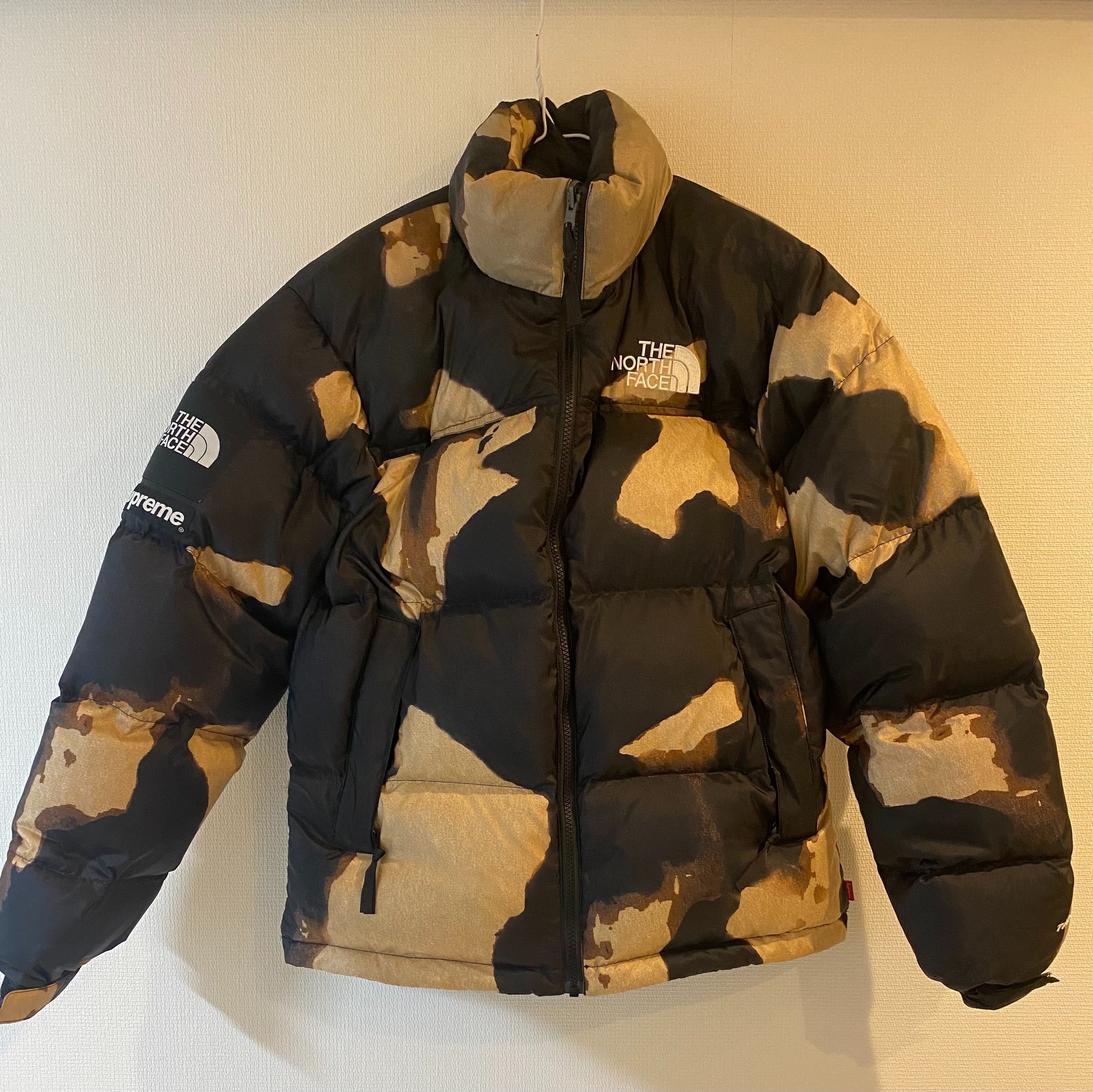 Supreme x The North Face Bleached Denim Print Nuptse Jacket "Black"
