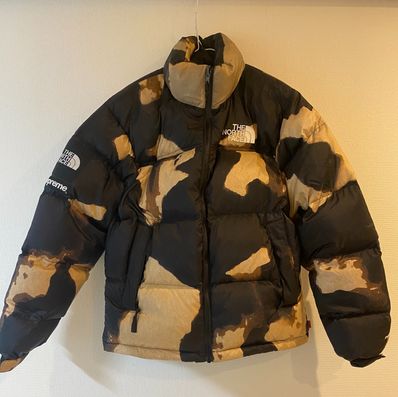 Supreme x The North Face Bleached Denim Print Nuptse Jacket "Black"
