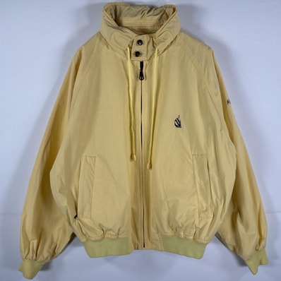 古着 90's/90年代 ノーティカ NAUTICA スウィングトップジャケット 収納フード 裏地ストライプ ワンポイントロゴ刺繍 M イエロー メンズ