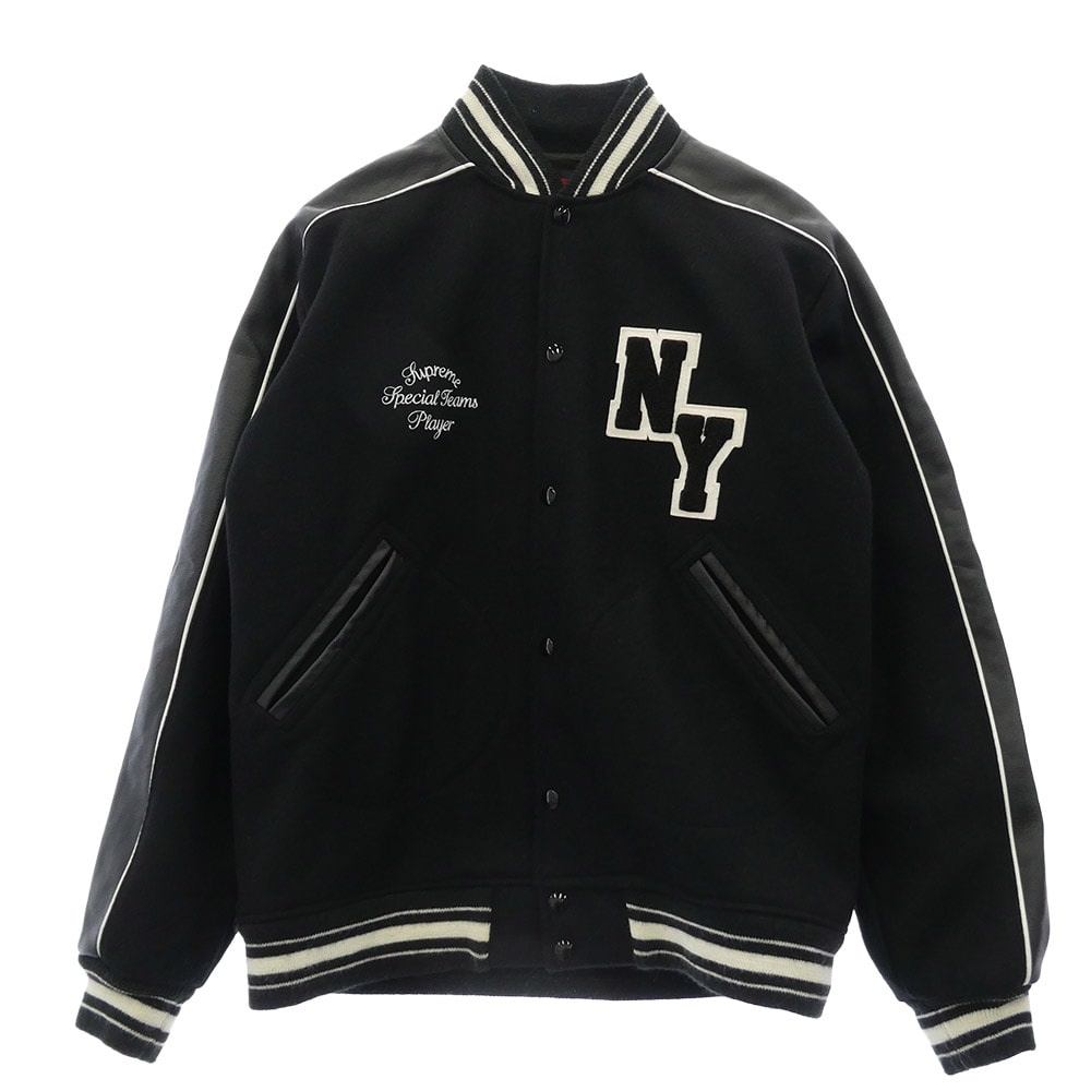 Supreme シュプリーム ブルゾン 03AW USA製 紙タグ Special Teams Player Varsity Jacket スペシャル チーム プレイヤー バーシティ ジャケット ブルゾン ブラック系 M【中古】