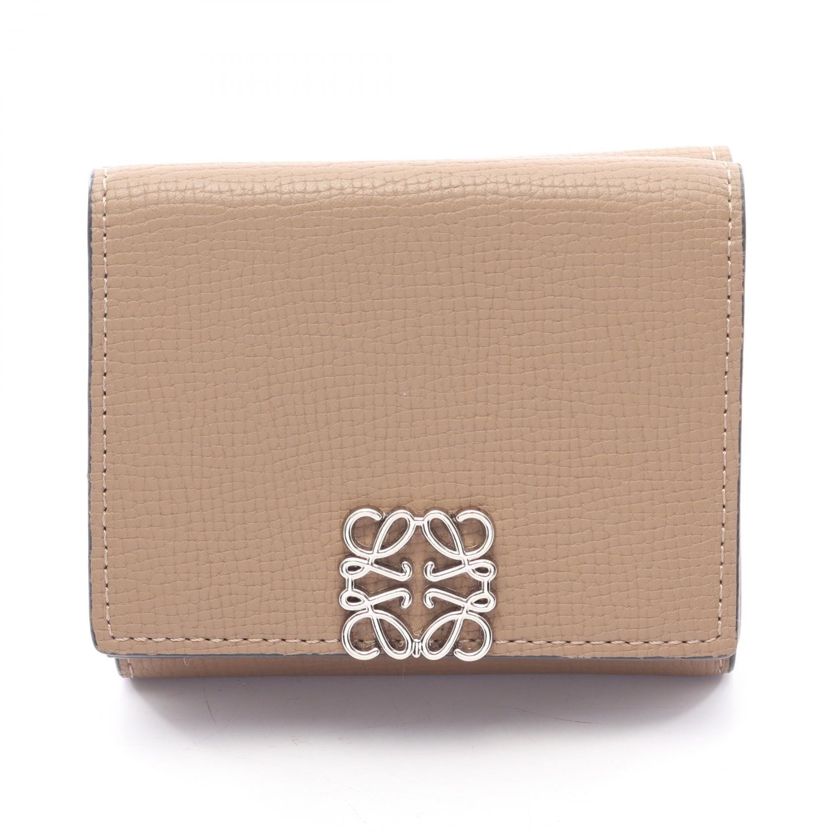 ロエベ LOEWE アナグラム トライフォールド ウォレット 三つ折り財布 財布 レザー レディース ブラウン系 C821TR2X1 【中古】