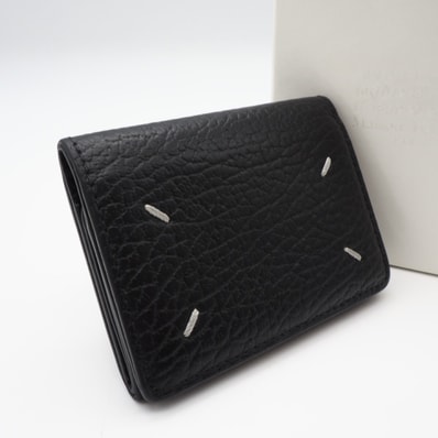 美品 MAISON MARGIELA メゾンマルジェラ カーフスキン スリーフォールド ウォレット S36UI0416 三つ折り財布 ブラック カーフレザー メンズ