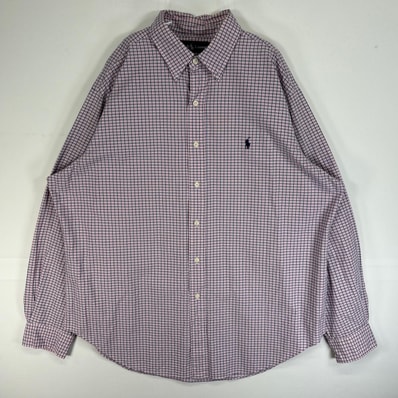 古着 ラルフローレン RALPH LAUREN 長袖シャツ ロゴ 刺繍 チェック ボタンダウン XL ピンク系 マルチカラー メンズ