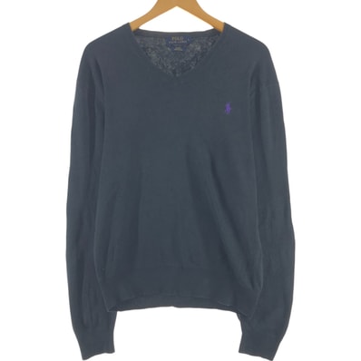 古着 ラルフローレン Ralph Lauren POLO RALPH LAUREN SLIM FIT Vネック ピマコットンニットセーター メンズL相当/eaa546636