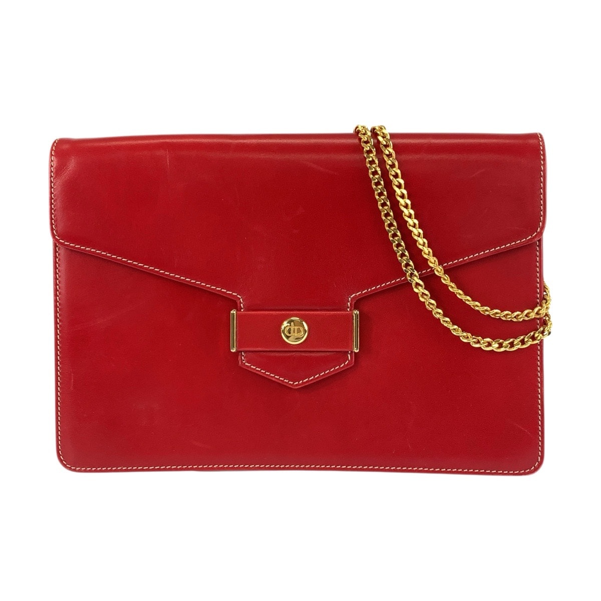 美品 Christian Dior クリスチャンディオール ヴィンテージ CDロゴ レッド ゴールド金具 レザー チェーンショルダーバッグ 600679 【中古】