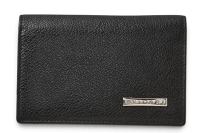 ブルガリ カードケース/名刺入れ BVLGARI ロゴプレート レザー ブラック/シルバー【中古】