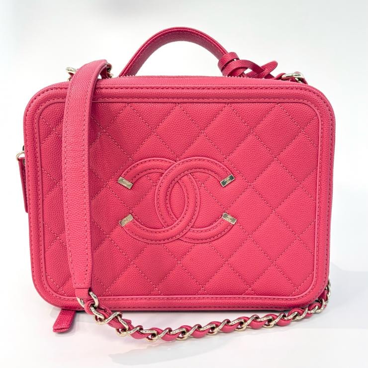 シャネル CHANEL CCフィリグリー A93343 ヴァニティチェーンショルダー 2way キャビアスキン ピンク ゴールド金具 【鑑定済み】正規品