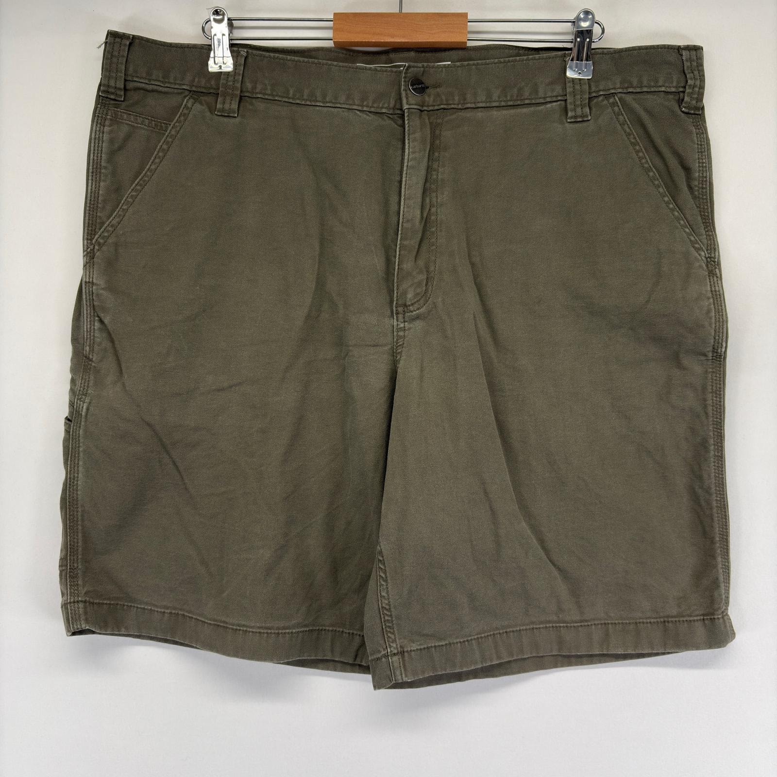 古着 カーハート Carhartt ダック パンツ ペインター ワンポイントロゴ ハーフ ショート ジップ ワーク 作業着 w42 カーキ系 メンズ