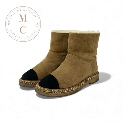 シャネル CHANEL ブーツ ショートブーツ 靴 シューズ スエード ムートン ブラウン ココマーク チェーン