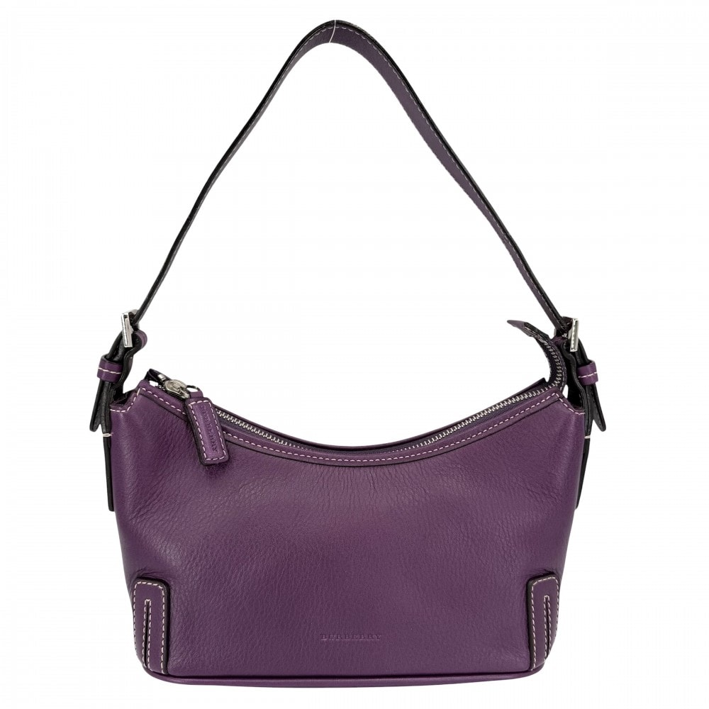 BURBERRY バーバリー ハンドバッグ ノバチェック ワンハンドバッグ ミニバッグ 肩掛け レザー    パープル 紫
 シルバー金具 レディース【中古品】