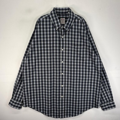 古着 ブルックスブラザーズ Brooks Brothers 長袖シャツ ボタンダウン 胸ポケット L ネイビー系 チェック メンズ