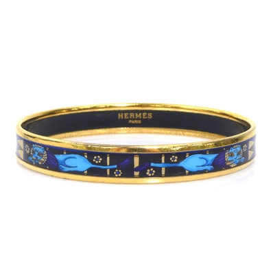 エルメス HERMES バングル ブレスレット エマイユ メタル/エナメル ゴールド/ブラック/ブルー レディース【中古】 e61714a