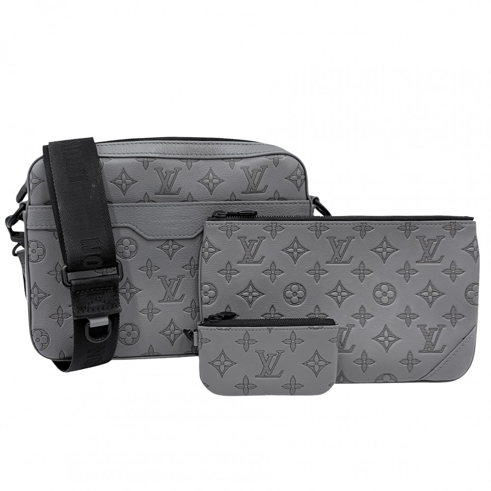 LOUIS VUITTON ルイヴィトン ショルダーバッグ モノグラムシャドウ トリオメッセンジャー 肩掛け 斜め掛け M27185    アンスラサイトグレー ブラック金具 メンズ 美品【中古品】