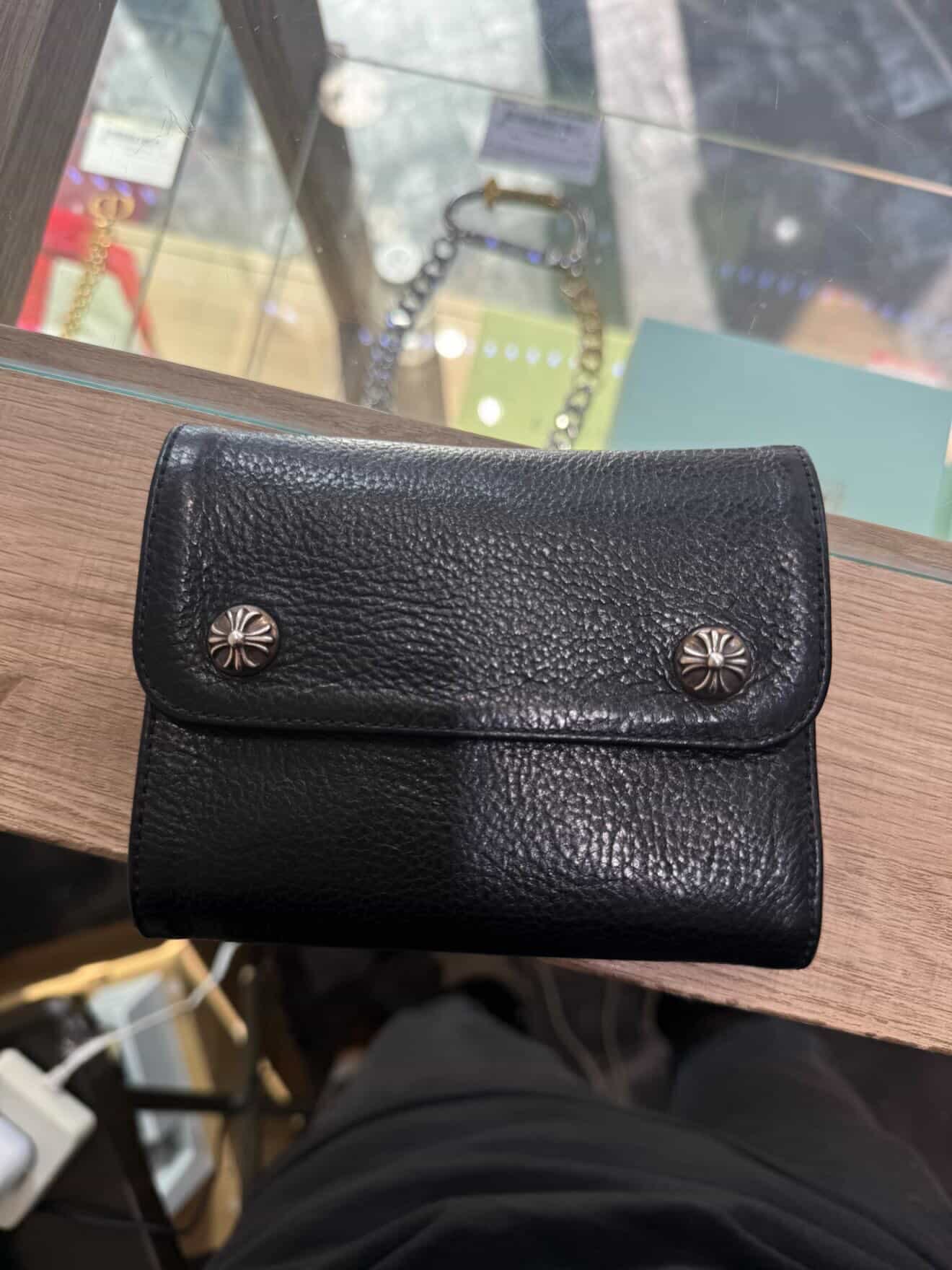 Chrome Hearts Wave Mini Cross Ball Button Leather Wallet "Black"