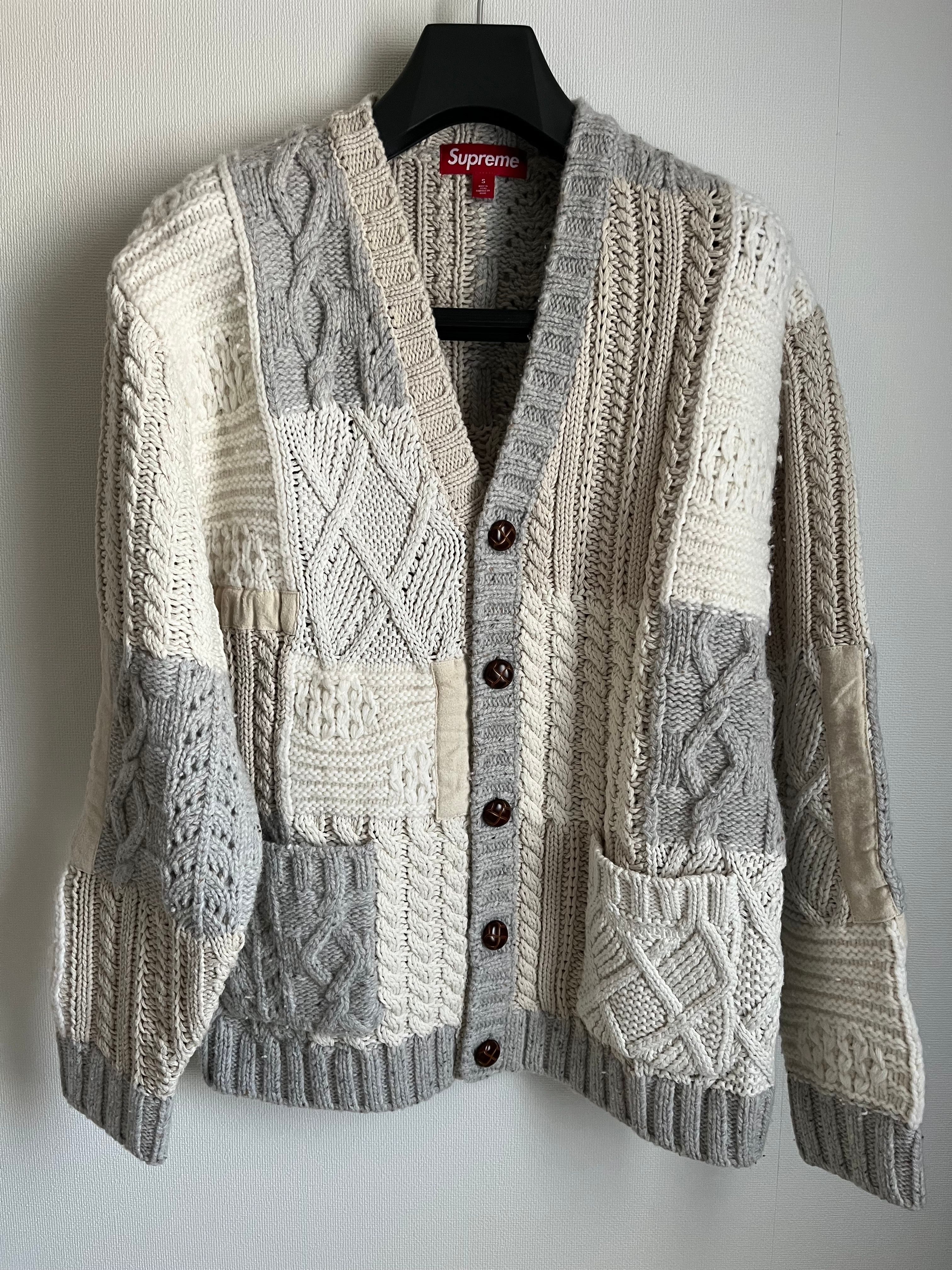 Supreme Patchwork Cable Knit Cardigan "Ivory"