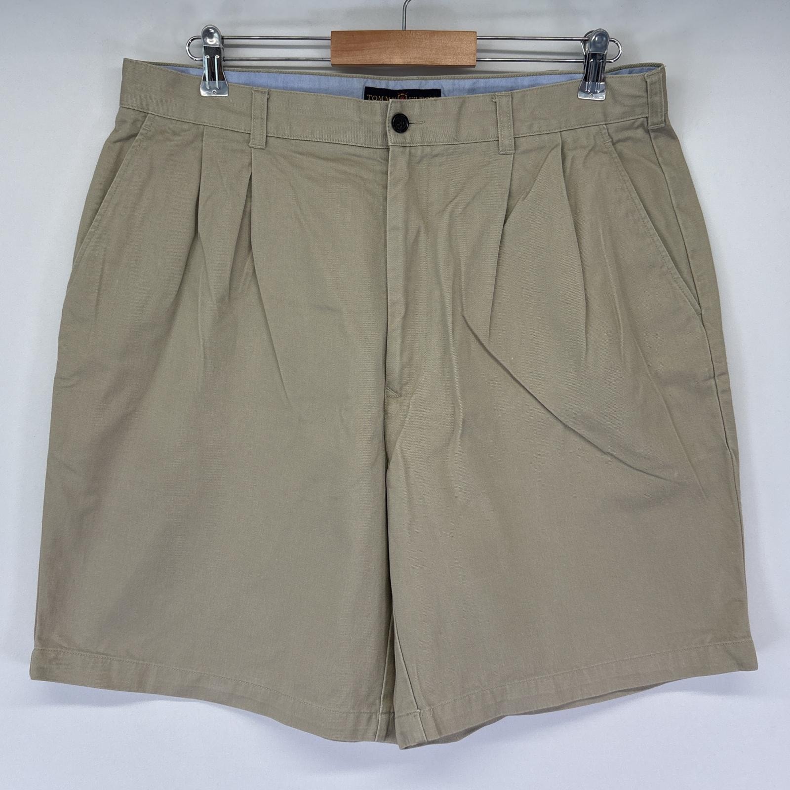 古着 トミーヒルフィガー TOMMY HILFIGER ショートパンツ 半ズボン ハーフパンツ 短パン ツータック ゴルフ チノパン w36  ベージュ メンズ