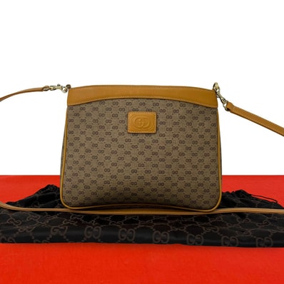 GUCCI グッチ マイクロGG ロゴ レザー PVC ショルダーバッグ ブラウン
817-5