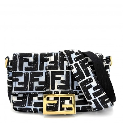 FENDI フェンディ 2WAY ズッカ ショルダーバッグ ボディバッグ 肩掛け 斜め掛け Joshua Vides ジョシュアヴィーダスコラボ 8BR784 ナイロン ブルー 青 ブラック 黒 ゴールド金具 ユニセックス【中古品】