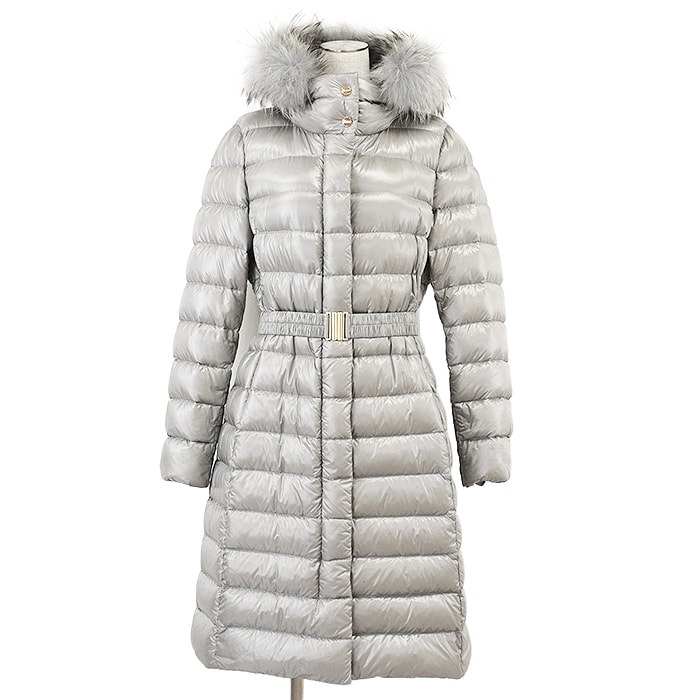 美品 ヘルノ コート フード取外可 2WAY ダウンジャケット レディース グレージュ 46 Herno